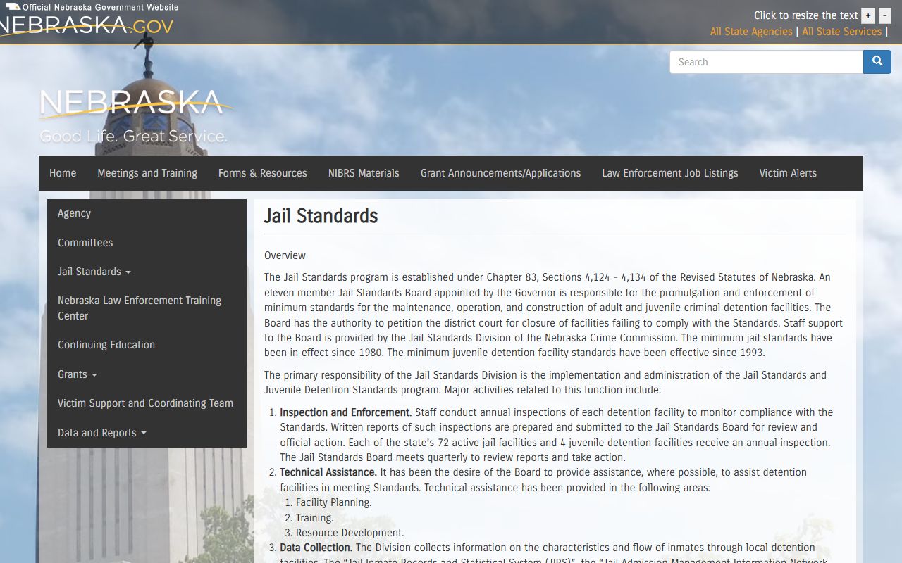 Nebraska Jail Standards overview for Sherman County inmate population records